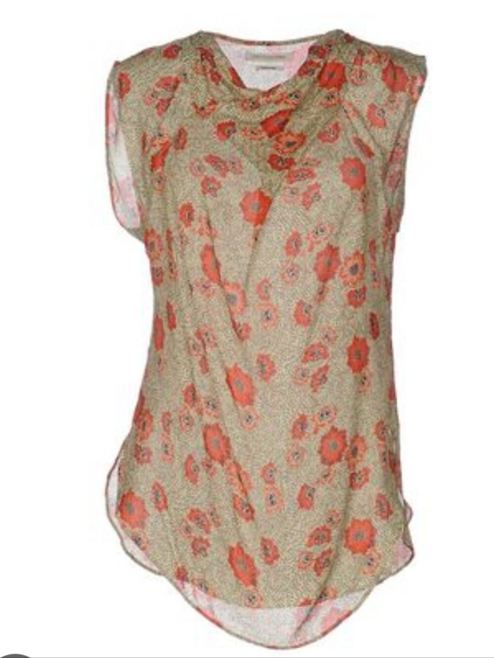 ISABEL MARANT ETOILE Beoge Floral Sleeveless Silk Blouse Shirt Size 36
